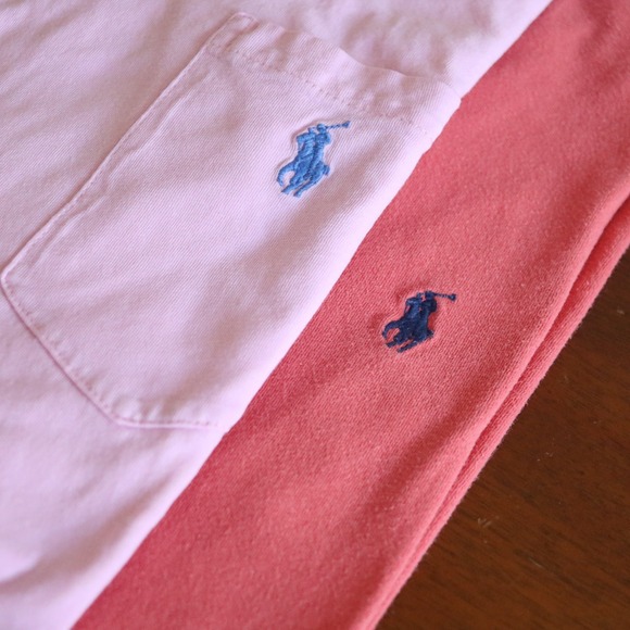Vintage Polo Ralph Lauren T-Shirt Bundle Lot 2 Mens M Pink Pocket Blue Pony Y2K - Picture 1 of 10